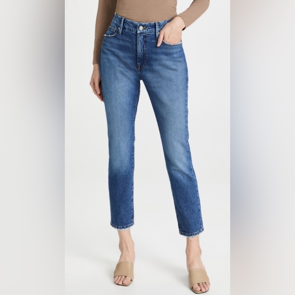 GOOD AMERICAN Sz 18 Good Vintage Mid Wash some Distressing Cropped Jeans